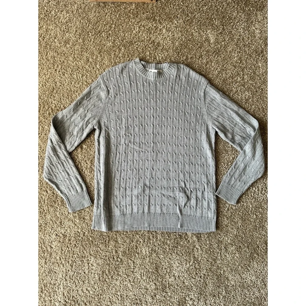 Banana Republic Mens Grey Cable Knit Crewneck Sweater 100% Cotton Size L